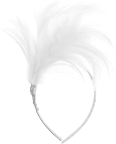 IWOWHERO Weisse Federn Kopfschmuck Elastisches Haarband Damen Stirnband für Hochzeit Party Geburtstagsfeier Leichtes Feder Accessoire