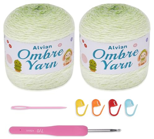 Alvian 400g Farbverlaufsgarn Wolle zum Häkeln, Super leichte Gradient Cupcakes Bobbel, Superweiche Mehrfarbiges Häkelgarn (Grün)