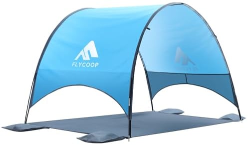 Strandmuschel mit UV-Schutz UPF 50+ – Tragbares Beach Canopy & Sonnenschutz für Strand, 360° Belüftung, 4 Sandsäcke, Doppelte Taschen, Heringe & Seile (230×150×135 cm)