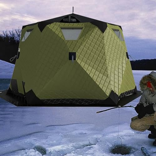 ZHLINGQ Isoliertes Pop-up-Eisangelzelt, Winterangelzelt Für 6–10 Personen, Tragbares Zelt Im Hub-Design, Winddichtes Thermozelt Mit Hub-Konstruktion, 420d 4-Lagen-Gewebe Für Winterangeln Green