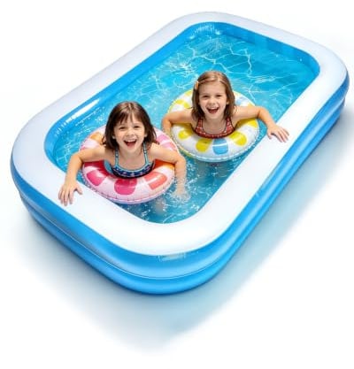 Piscina Gonfiabile per Bambini e Famiglia, Vasca Rettangolare 200x140x45cm in PVC Rinforzato, Centro Giochi Acquatici Sicuro per Terrazza e Piccolo Giardino