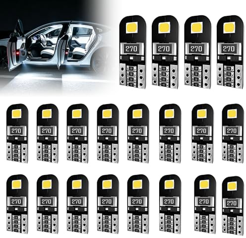 HOVCEH 20 Stück A-u-t-o Led Innenbeleuchtung,Mini Led Innenraumbeleuchtung 12v,WeißEs Licht für Fahrzeug Innenraum, Beleuchtung Innenraum 80 Lumen 6500k für Kofferraum, Decke & FußRaum