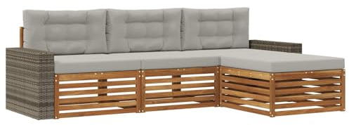 vidaXL Outdoor-Sofagarnitur 4 pcs Natürlich und Hellgrau Polyester, Garten Sofa, modernes Lounge Set, entspanntes Terrassenmöbel für chillige Stunden, bequem und stylisch