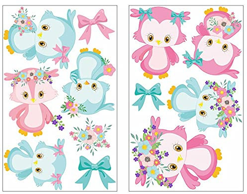 Samunshi® 12x Wandtattoo Baby Eulen mit Blumen Set Wandbilder Kinderzimmer Deko Junge Wandtattoo Kinderzimmer Mädchen Wandsticker 2x 16x26cm