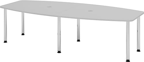 Bümö Konferenztisch oval 280x130 cm großer Besprechungstisch in grau, Besprechungstisch mit Chromfüßen, Meetingtisch für 10 Personen, XXL-Tisch für Besprechungsraum & Meeting