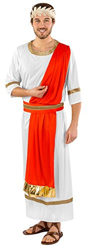 dressforfun tectake Herrenkostüm Gaius Julius Caesar | Lange Toga | integrierte Schärpe mit goldenem Saum | Taillengürtel | Lorbeerkranz Haarband (M | Nr. 300211)
