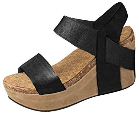 Minetom Sandali Donna Moda Sandali Espadrillas con Cinturino alla Caviglia Zeppe Donna Corda Intrecciato Piattaforma Eleganti Estivi Sandali A Nero EU 42