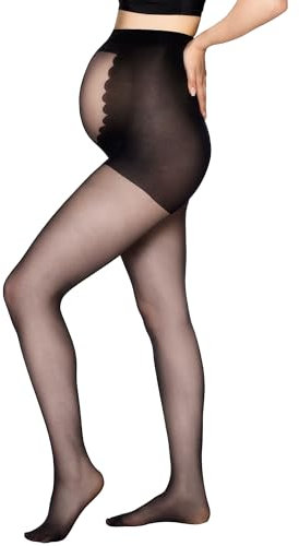 Vogue Umstandsstrumpfhose 20 den mit 3D Stretch Passform - Bequeme Strumpfhose für Schwangerschaft aus Recyceltem Polyamid- transparent Schwangerschaftsstrumpfhose - Schwarz, Gr. 40-44