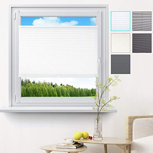 WOLTU Plissee Klemmfix ohne Bohren 50x100cm (BxH) Weiß Faltrollo Plisseerollo mit Klemmträger Lichtdurchlässig, Jalousie Sichtschutz und Sonnenschutz Easyfix Rollo für Fenster & Tür