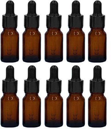 MINGZE 10pcs Glass Bottles Droppers for Essential Oils, Portable Travel 20ML Brown Empty Refillable Glass Bottles, Essential Oil Perfume Liquid Containers Bottles with Head Droppers
