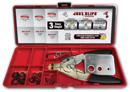 Just Clips Sprengring-Werkzeugset mit Clips und O-Ringen, Sprengringzange und dem brandneuen patentierten ClipKey Das einzige Installationswerkzeug, das mit 1/4 Zoll, 3/8 Zoll und 1/2 Zoll