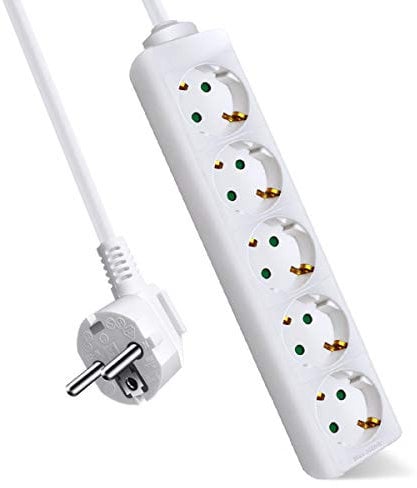 ExtraStar 5-Fach Steckdosenleiste mit Kindersicherung, 3m Kabel, IP20,16A, 3680W,Weiß