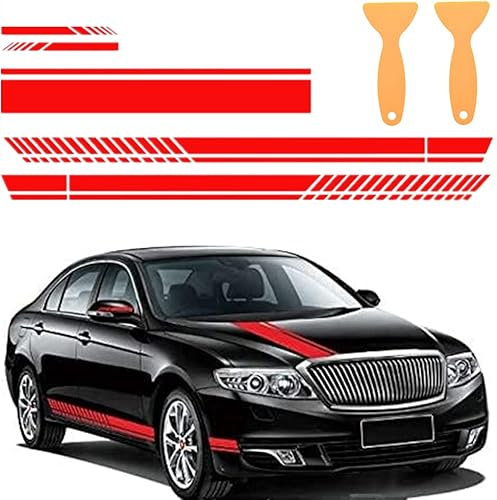 5 pezzi adesivi per cofano auto a strisce grafiche in vinile per carrozzeria da corsa specchietto retrovisore per auto decorazione formato libero + 2 raschietti-rosso