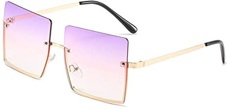 WQZYY&ASDCD Sonnenbrille Herren Damen Luxus Große Halbrahmen Quadratische Frauen Retro Metall Männer Gradient Ocean Lens Shades Brillen Weiblich-Lila