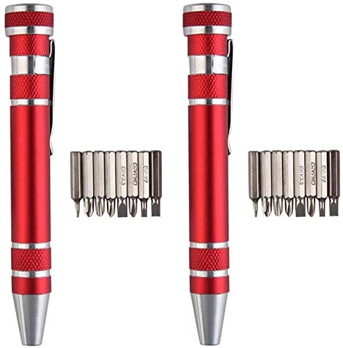 LATRAT Juego de destornilladores 8 en 1 mini gadgets para reparación, 4 x cruz y 4 x ranuras Mini Kit de herramientas de reparación para PC, gafas, relojes, teléfono móvil, portátil, etc (rojo)