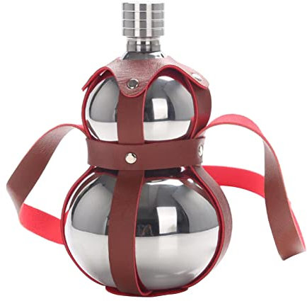 Tubayia Hip Flask with Leather Holster Pumpkin Bottle Jug Water Jug Alcohol Kettle for Camping Barbecue Fishing (1.5 L Silver)