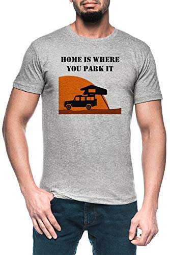 Home is - Defender 110 - Roof Tent Herren Grau T-Shirt Kurzarm Men's Grey T-Shirt