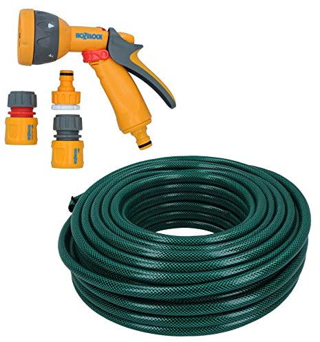 Garden Hose Pipe 30m with Hozelock Fittings & Spray Water Gun Starter Kit Yard