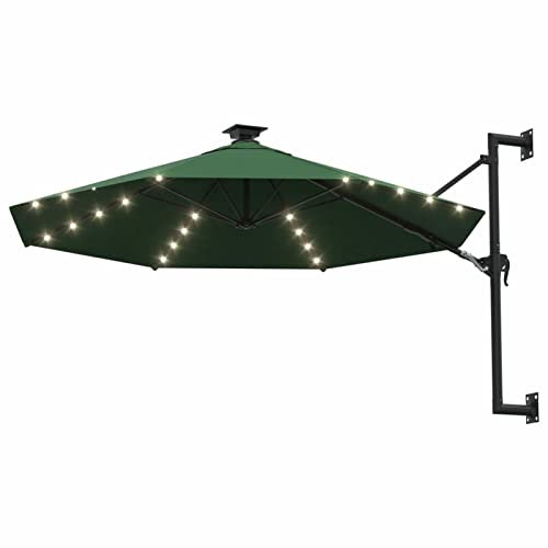 Gecheer Cantilever Parasol Wall-Mounted Parasol Garden Umbrella with Metal Pole and LEDs Sun Shade Shelter 300 cm Green