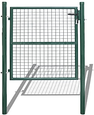 Tubiaz Gartentor aus verzinktem Stahl, Gartentür Robust und Langlebig, Zauntor, Hoftor, inkl. Pfosten mit Schloss Türklinke und 3 Schlüssel, Gartenzaun, für Stabmattenzau, 100x100cm Grün