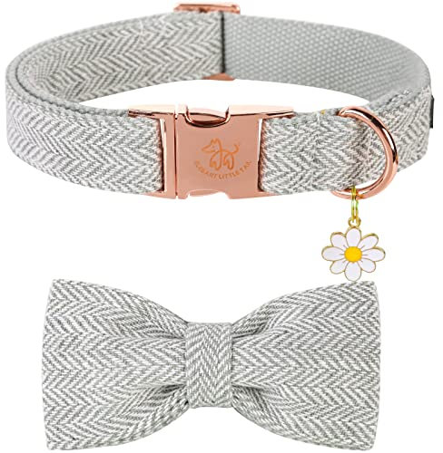 Elegant Little Tail Hundehalsband Mit Schleife - Herringbone Grau, Strapazierfähiges Halsband für X-Large Hunde