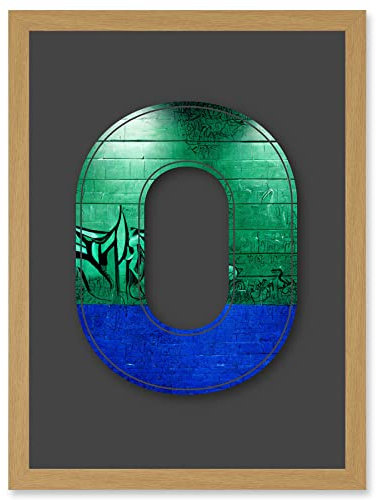 Wee Blue Coo Letter O Tagging Green Blue Decorative Graffiti Mural Alphabet Initial Stencil Artwork Framed Wall Art Print A4