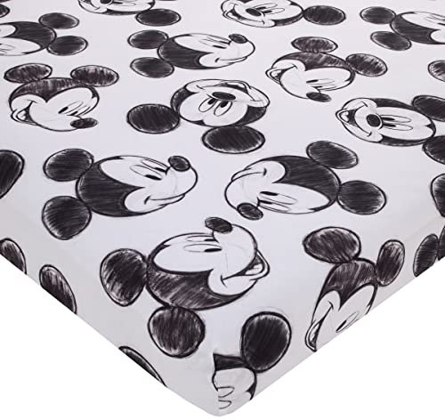 Disney Mickey Mouse Spannbetttuch für Kinderbett, mit lächelndem Micky Maus, Anthrazit, Schwarz und Weiß