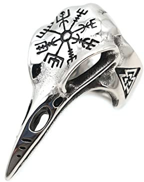 GAUEIOUR Crow Skull Rings,Vintage Viking Jewelry, Punk Crow Skull Ring for Men Women, Animal Amulet Copper Jewelry, Unisex, Vintage Jewelry Gift (Silver Model)