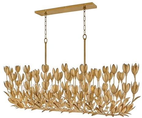 Hinkley Flora Linear Chandelier Light Fixture, from the Lisa McDennon Collection, Handmade, Hand-Painted, Bulbs Nestled Inside Flowers, 10 Lights, in Burnished Gold