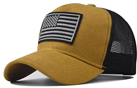 Sporty Trucker Mesh Baseballcap U.S.A. Flag Fahne USA Vintage Style Used Washed Look Retro Amerika (gelb)