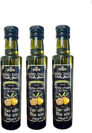 Norcinus, 3 bottiglie di pregiato Olio extravergine di oliva al Tartufo bianco 250ml | Trasforma ogni piatto in un capolavoro Gourmet, l'eccellenza in cucina.