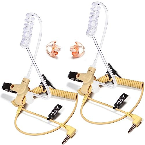 HYS Ohrhörer Schallschlauch 3,5 mm transparent inkl. Halteclip höre nur zu In-Ear Kopfhörer Security Headset für Funkgerät (Beige, 2*Ohrhöre+1 Paar mittelgroße Ohrmuscheln)