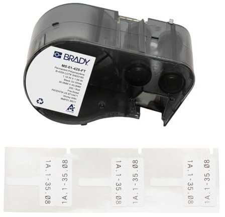 Brady Polypropylen-Vorgefertigte Etiketten für Etikettendrucker BMP51/BMP53/M511-200 Klebeetiketten - Schwarz auf Weiß (30,00 mm (B) x 40,01 mm (H)) - M5-01-425-FT