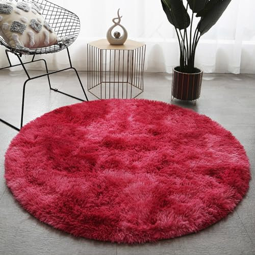 Hiseng 160cm Teppich Rund Flauschiger Waschbar, Hochflor Plüsch Weicher Teppich Wohnzimmer Teppich Modern für Wohnzimmer Kinderzimmer Schlafzimmer Flur Läufer Teppich Innen (160cm,Rot)