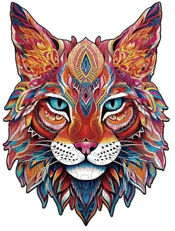 PRSTENLY Holzpuzzle für Erwachsene, Mysteriöser Luchs Tierpuzzle Einzigartige Form Puzzleteile für Erwachsene, Holzpuzzle für Weihnachten mit Hölzerner Geschenkbox 180 Stücke 21.5 * 29cm