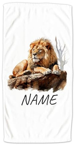 GRAZDesign Handtuch Löwe Safari mit Namen personalisiert, Strandtuch für Erwachsene und Kinder, Badetuch - 140x70cm