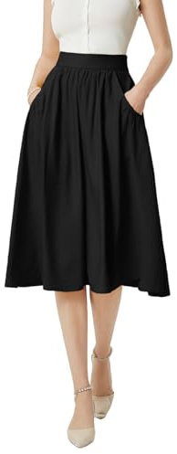 Belle Poque Rock Damen Schwarzer Faltenrock mit Taschen A-Linie Rock für Büroarbeit Schwarz BP0926-01 S