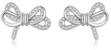 SLUYNZ Sterlingsilber CZ Schleife Ohrstecker für Frauen Damen Bowknot Ohrstecker Ohrstecker (A-Silver)