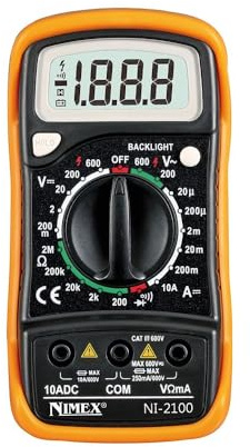 Tester Multimetro digitale 3,5 digit Nimex NI2100 - Funzioni: tensione DC, tensione AC, corrente DC, resistenza, prova diodi, test di continuità