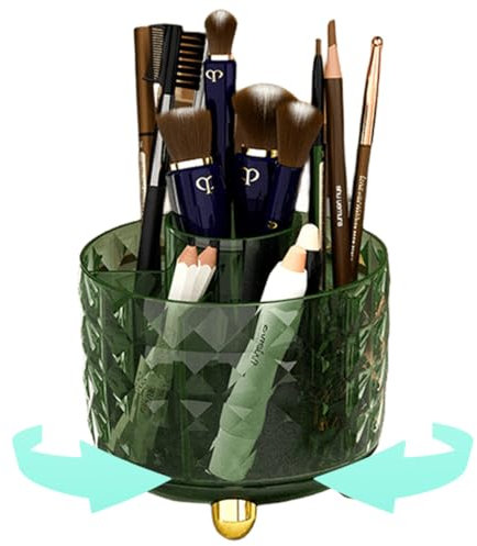 Terafeels Green Makeup Brush Holder Organizer 360 Rotating Makeup Brushes Organizer Cosmetics Storage for Vanity and Bathroom, 8104