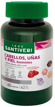 SANTIVERI - Cabellos, Uñas y Piel Gummies, Complemento Alimenticio a Base de Biotina, Vitaminas, Zinc y Selenio, que Contribuyen a Mantener el Estado del Cabello, Uñas y Piel - 60 Gominolas