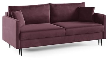 LIKMA 3 Sitzer Sofa 209 cm mit Schlaffunktion und Bettzeugbehälter, Velvet Schlafsofa mit Bettkasten, Moderne Couch, Sofagarnituren, Bettsofa Farbe: Dunkelviolett, Stoff: Velours Riviera 69