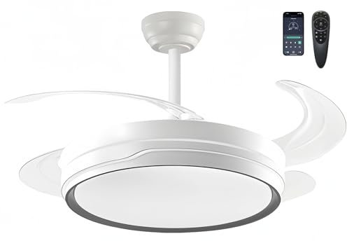 Casa Shop Ventilador techo con luz LED 84W Ventilador Ultra Silencioso con Mando a Distancia y Aspas Retráctiles Función verano-invierno Controlador incorporado (Gris)