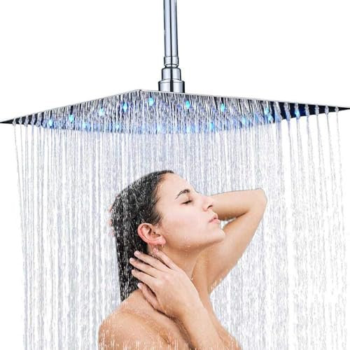 JUNSOTTOR Duschkopf Regendusche 12 Zoll (30x30cm) Eckig mit LED | Selbstreinigend | 324 Anti-Kalk Düsen | Wassersparend | 304 Edelstahl Chrom | 360° Verstellbar | Einfache Montage