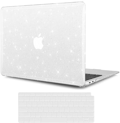 KEROM Clear Glitter Case for MacBook Air 13 inch 2022-2018 M1 A2337 A2179 A1932, MacBook Air M1 Case, Sparkly Shining Bling Plastic Hard Shell & Keyboard Cover for Mac Air 13 2018-2022, Glitter Clear