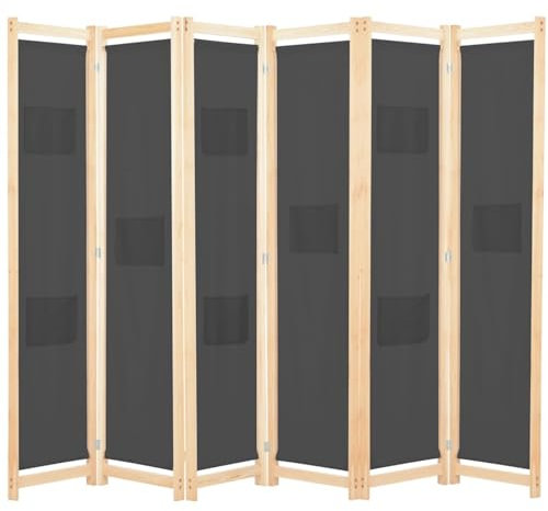 qohoio 6-teiliger Raumteiler Balkon Sichtschutz Room Divider Raumtrenner Paravent Raumteiler Innen Grau 240 x 170 x 4 cm Stoff