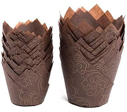 Hoement 50 Stück Ölbeständige Muffinförmchen aus Papier Backzubehör mit Wellenmuster für Kuchen und Torten