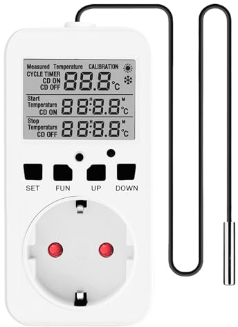 Thermostat Steckdose, Digitaler Temperaturregler Steckdosen 230V mit Fühler und Sonde LCD Bildschirm, Heizung Kühlung Temperaturschalter, Feuchtigkeitsregler für Gewächshaus, Aquarium, Reptilien (B)
