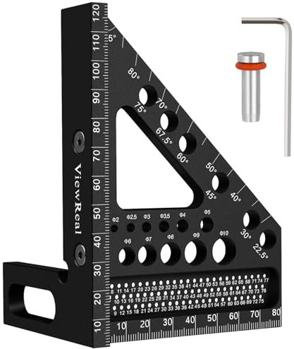 3D-Gehrungswinkel Multifunktional 22.5-90 Winkelmaß Aluminiumlegierung Hochpräzises Layout-Messwerkzeug Anreisswerkzeug Holzbearbeitungs-Messwerkzeuge für Tischler, Ingenieur Schwarz