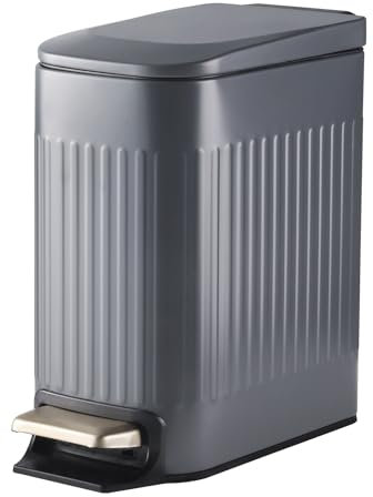 ELPHECO Slim Bathroom Trash Can Foot-Operated Stainless Steel Garbage Can with Soft Close Lid Step Trash Bin with Removable Inner Bucket for Bedroom, Office, Kitchen (Matt Grey, 1.8 Gallons)